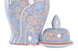 Urn - Pale Blue with Orange Flowers