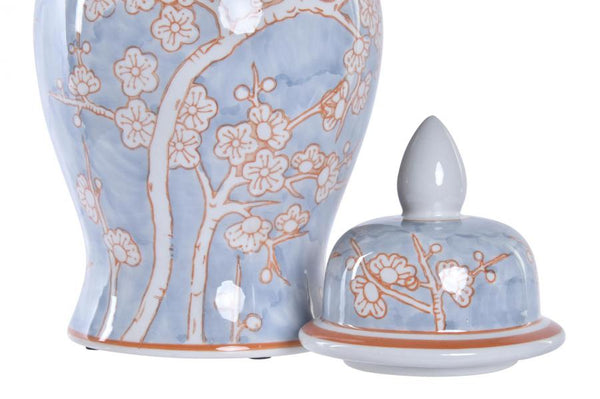 Urn - Pale Blue with Orange Flowers