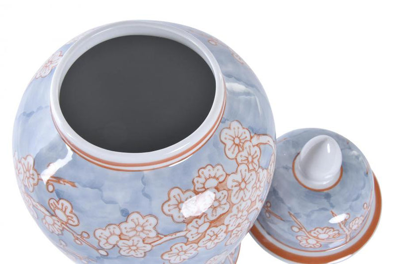 Urn - Pale Blue with Orange Flowers