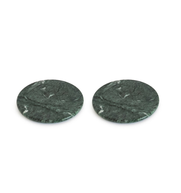Coasters; Set of 2 Round Coasters in Green Guatemala Marble with Cork