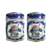 Vintage Collection; Chinoiserie - Pair of Blue & White Ceramic Jars with Lid