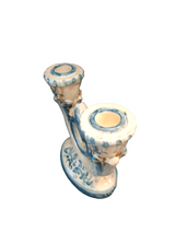 Candle Holder in Ceramic - Blue/Natural, Handmade