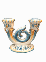 Candle Holder in Ceramic - Blue/Mustard/Natural, Handmade