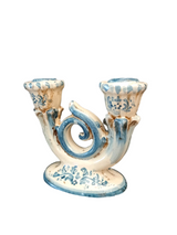 Candle Holder in Ceramic - Blue/Natural, Handmade