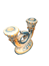 Candle Holder in Ceramic - Blue/Mustard/Natural, Handmade
