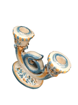 Candle Holder in Ceramic - Blue/Mustard/Natural, Handmade
