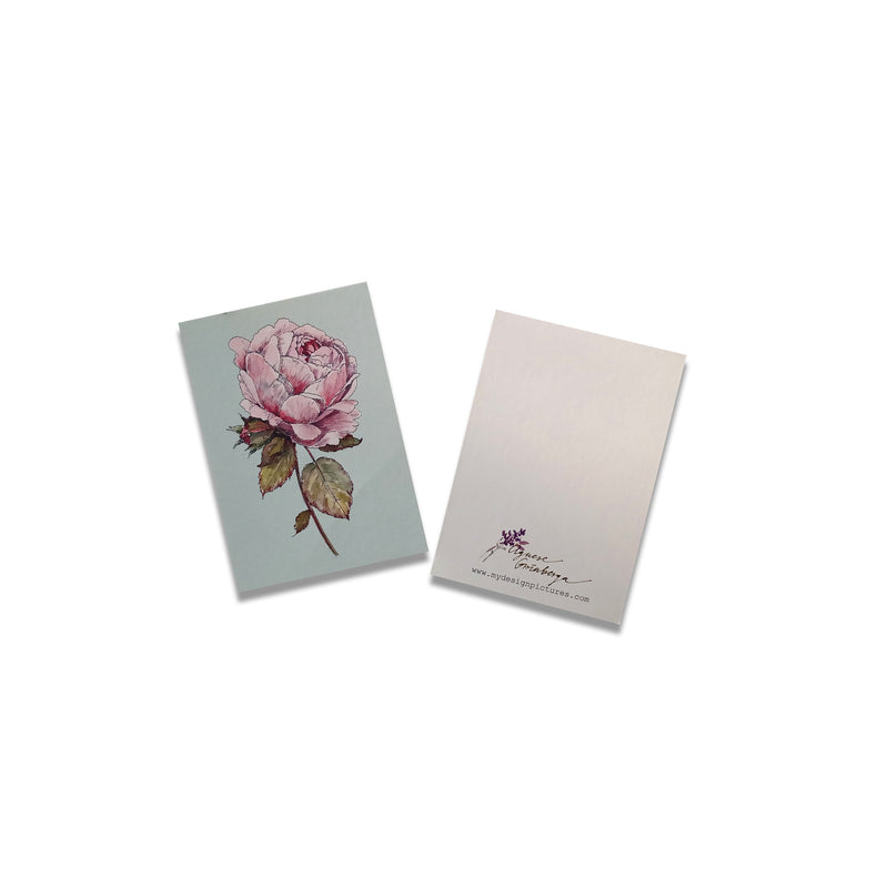 Pink rose card, small flat card with watercolor painting print