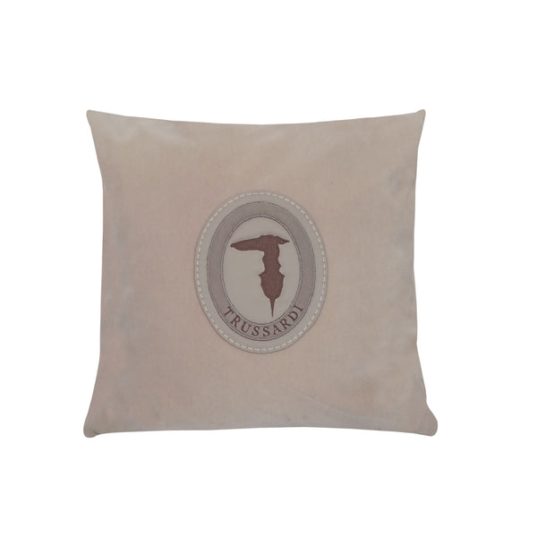 Trussardi Casa: Cushion in Beige with Trussardi Leather Logo 40x40