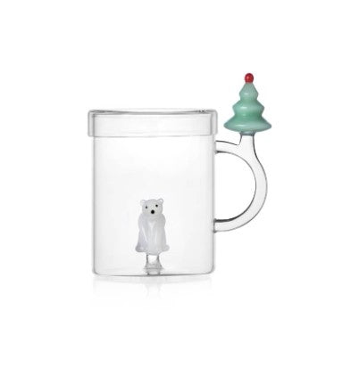 Tea mug w/lid white bear & wish tree Collection White bear and wish tree