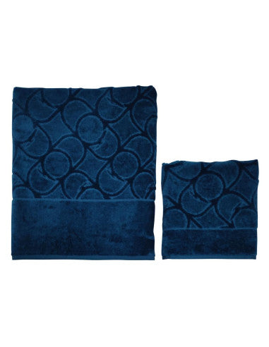 Greyhound Monogram Set: 1 guest towel+1 hand towel, Blue - Trussardi Casa
