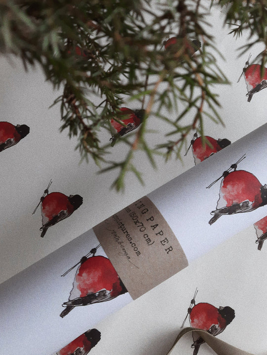 Wrapping Paper; white with birds - SET OF 3 pieces