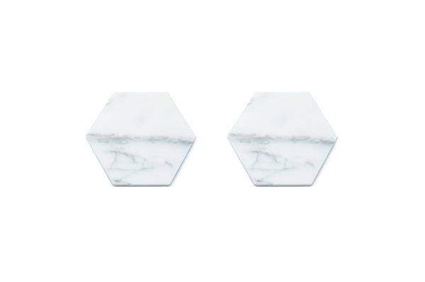 Pair of Carrara marble coaster with a hexagon shape