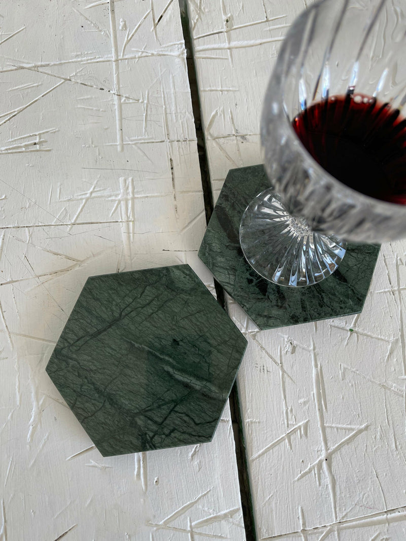 Pair of coasters in Guatemala marble, Hexagon shape