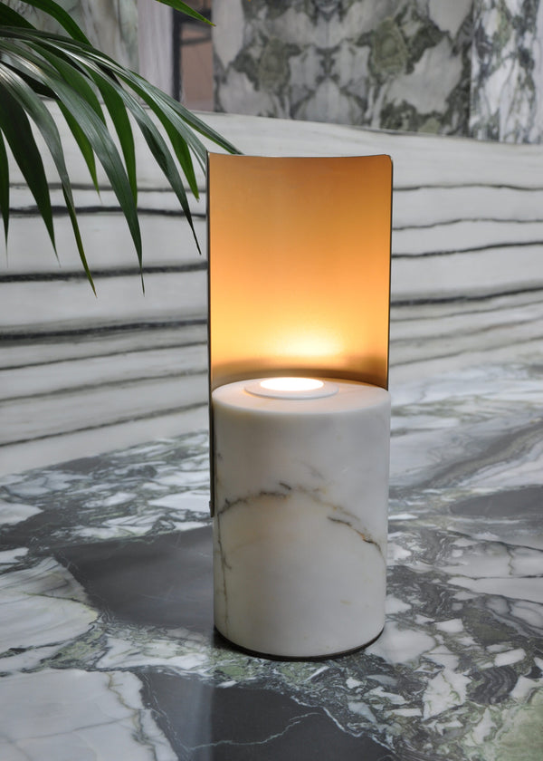 Lamp; Table Lamp in White Marble and Metal