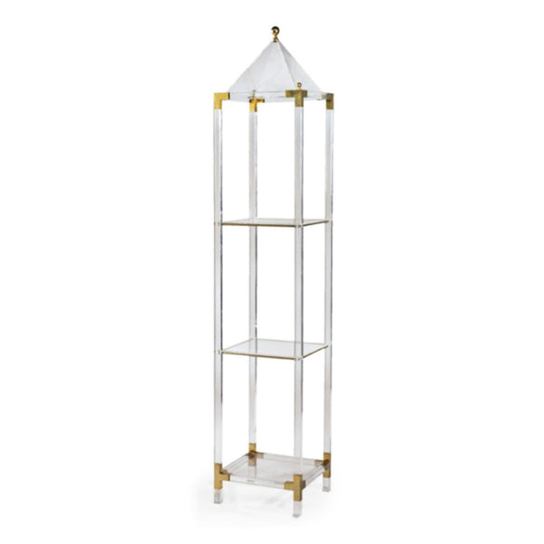 Vintage Collection; Mid Century Lucite Etagere With Brass Detailing And Pyramid Top