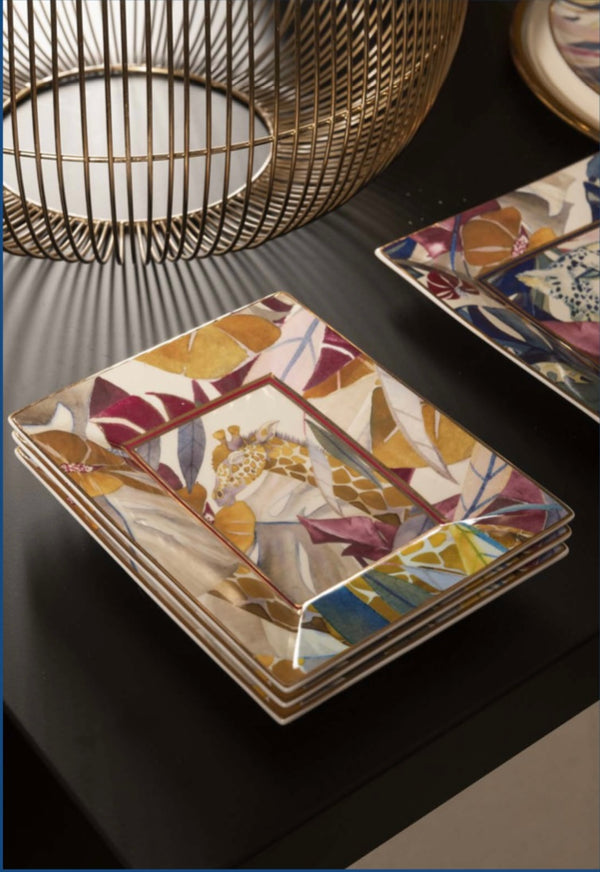 Savana Collection; Decorative Plate in Porcelain - Rectangular