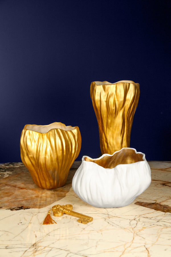 Ceramic Gold White Vase - Kosmo Collection