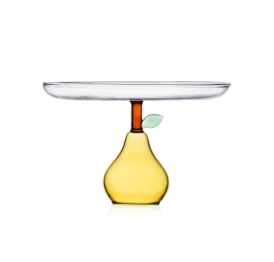 Glass Raised pear stand-  Fruits and Flower Collection