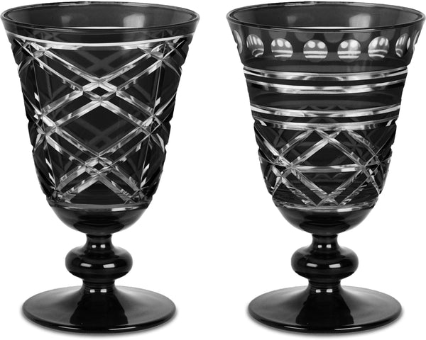 Optical Collection; Engraved Wine Glasses in Black (set of 2)