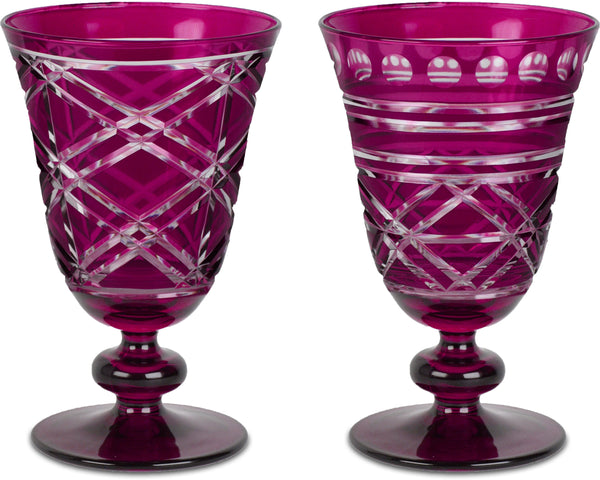Optical Collection; Engraved Wine Glasses in Red (set of 2)