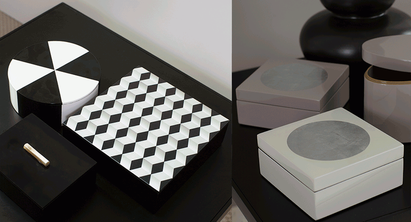 Lacquer box w 3D pattern black/white