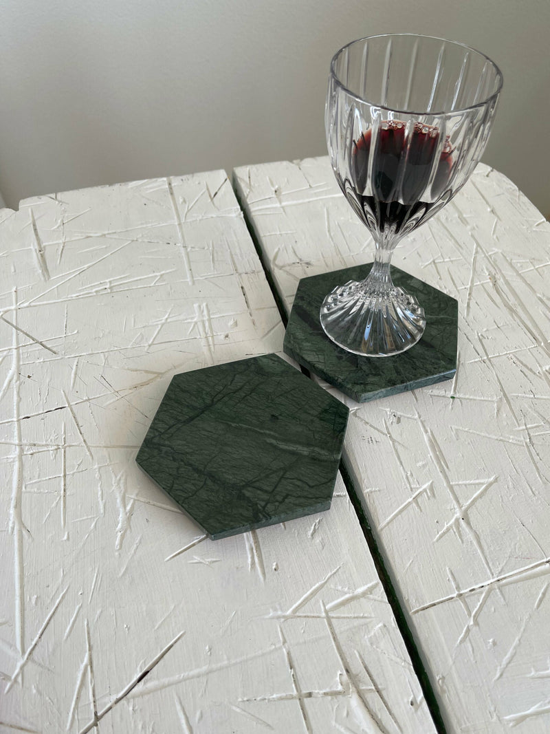 Pair of coasters in Guatemala marble, Hexagon shape