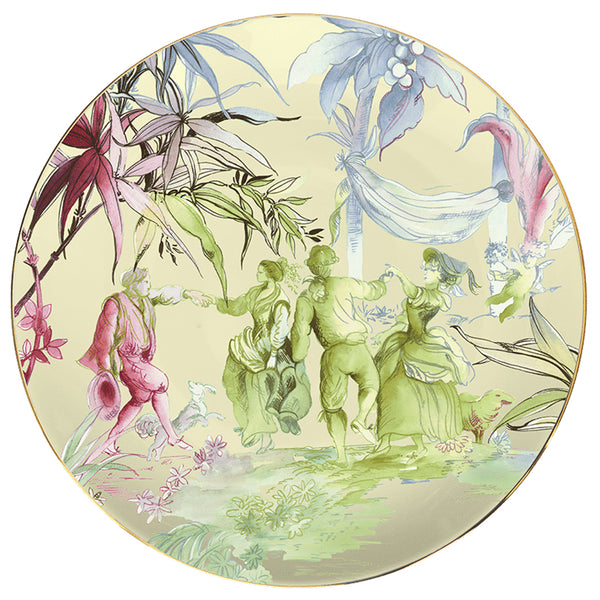 Firenze Collection; Dinner Plate in Porcelain - Yellow Background