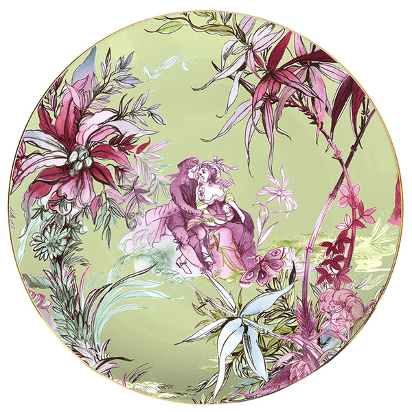 Firenze Collection; Dinner Plate in Porcelain - Green Background