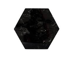 Serving Plate; Hexagonal in Black Marquina Marble with Cork