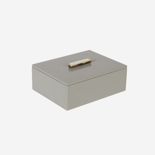 Box; Lacquer with Horn Stick on the Lid - Coll Grey Matt Grey 14x18x6,5 cm