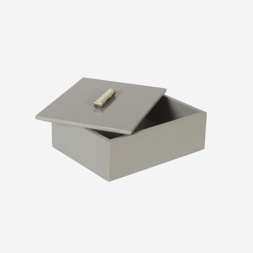 Box; Lacquer with Horn Stick on the Lid - Coll Grey Matt Grey 14x18x6,5 cm