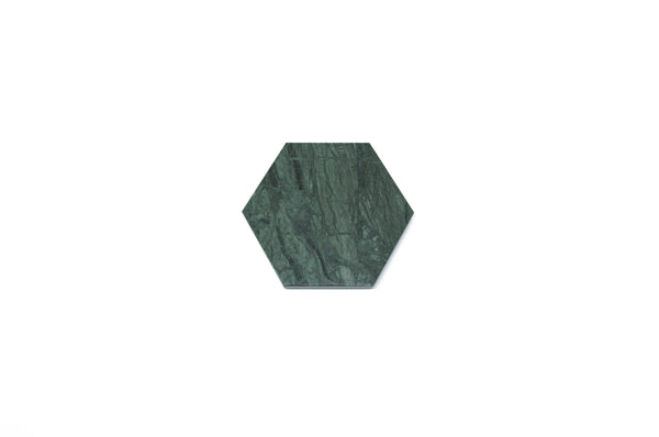 Coasters; Set of 2 Hexagonal Coasters in Green Guatemala Marble with Cork