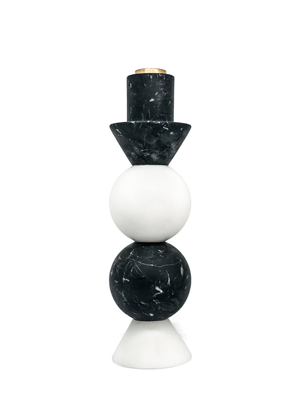 Candle Holder Two-Tone in Satin White Carrara, Black Marquina Marble and Brass by Jacopo Simonetti Design