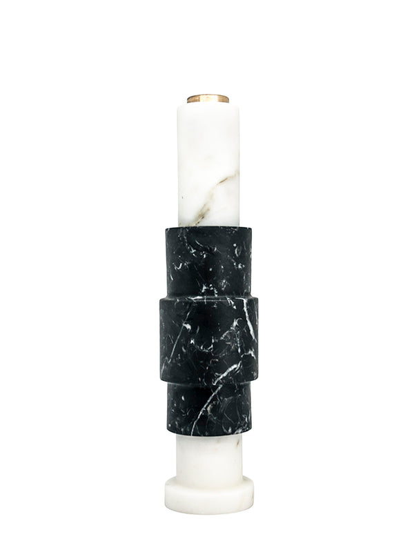 Candle Holder Two-Tone in Satin White Carrara, Black Marquina Marble and Brass by Jacopo Simonetti Design