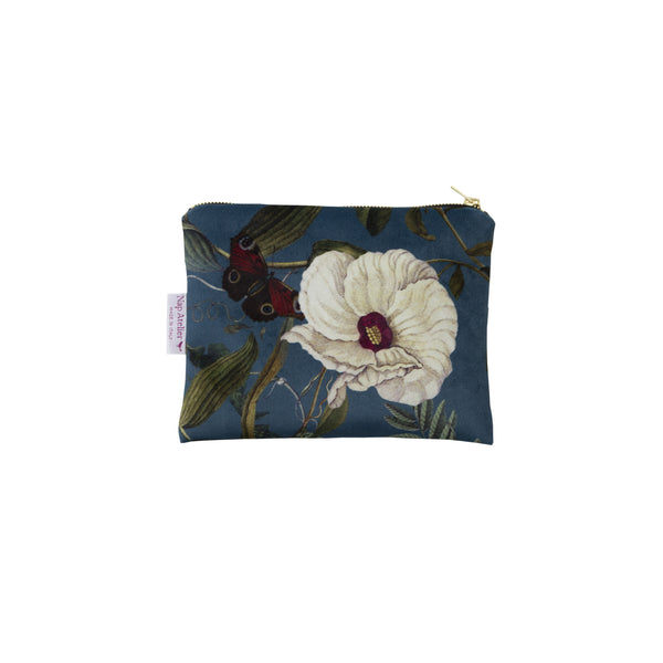 Velvet Pochette with Flowers - Gray Blue
