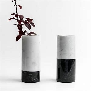 Vase; Cylindrical in Two Toned White & Black Carrara Marble 10x24(h)cm