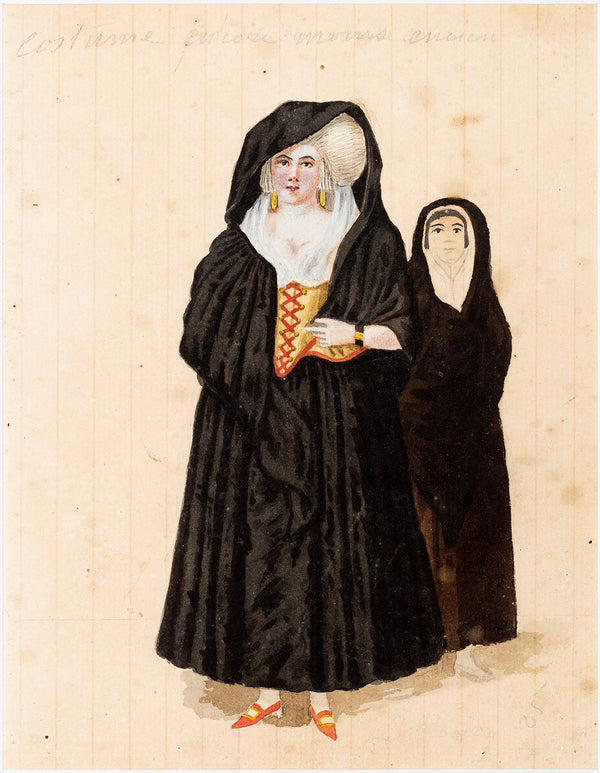 Watercolour painting depicting Lady in a Faldetta